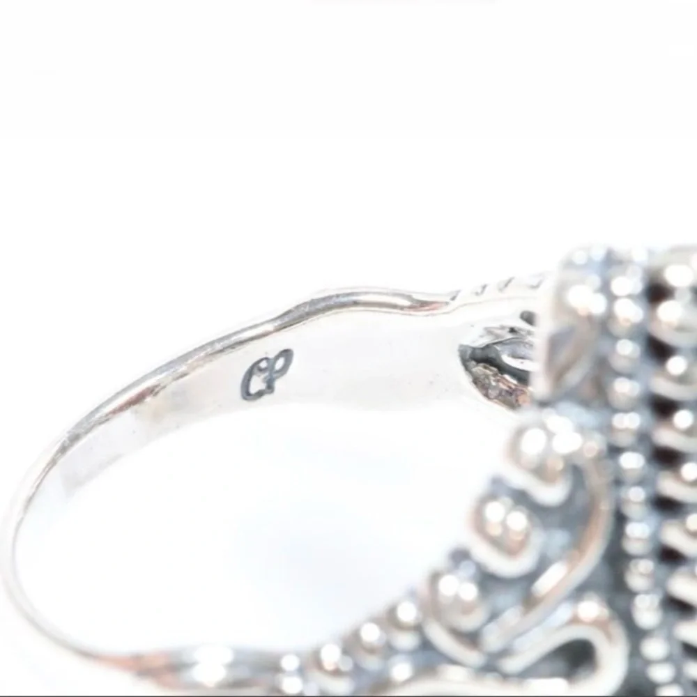 Carolyn Pollack Relios Red Coral sterling silver scroll‎ ring size 9.25
